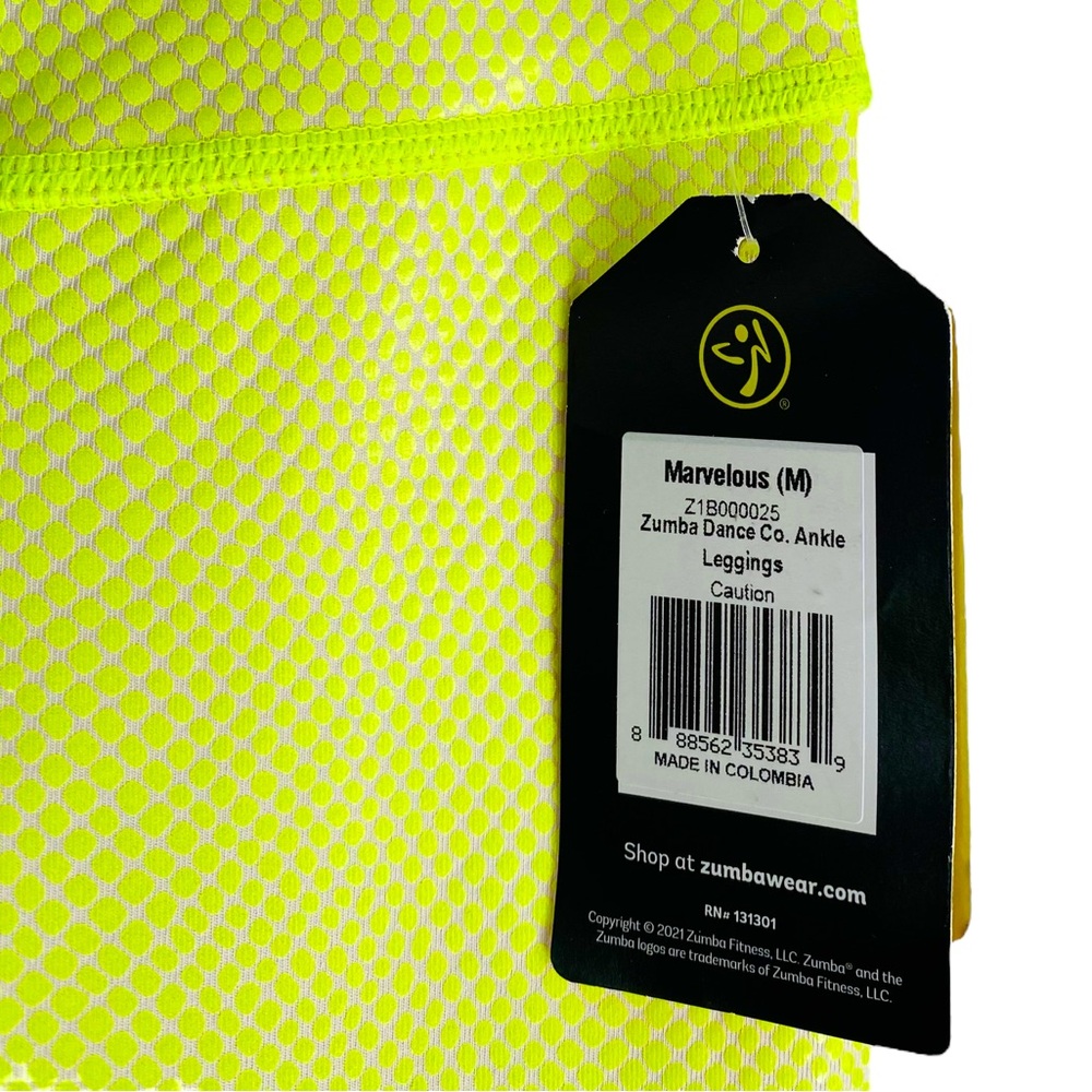 Zumba NWT Neon Lime Green Snake Print Foiled Ankle Length Legging Size XS-Medium - Picture 6 of 9
